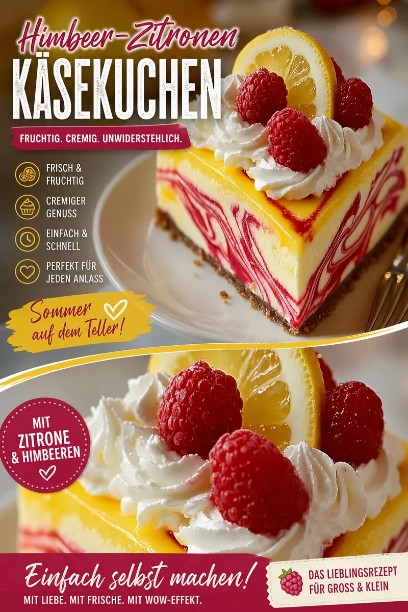 Leckeren Zitronen Himbeer Marmor Käsekuchen einfach selbst backen Leckeren Zitronen Himbeer Marmor Käsekuchen einfach selbst backen - Hast du Lust auf einen Kuchengenuss, der fruchtig-frisch und cremig ist? Unser Zitronen Himbeer Marmor Käsekuchen ist die perfekte Wahl! Übe dich im Backen und überrasche Familie und Freunde mit diesem himmlischen Dessert. Lass dich von der Marmorierung verzaubern und genieße jeden Bissen. Probiere dieses Rezept jetzt aus! #Käsekuchen #Dessert #Backen