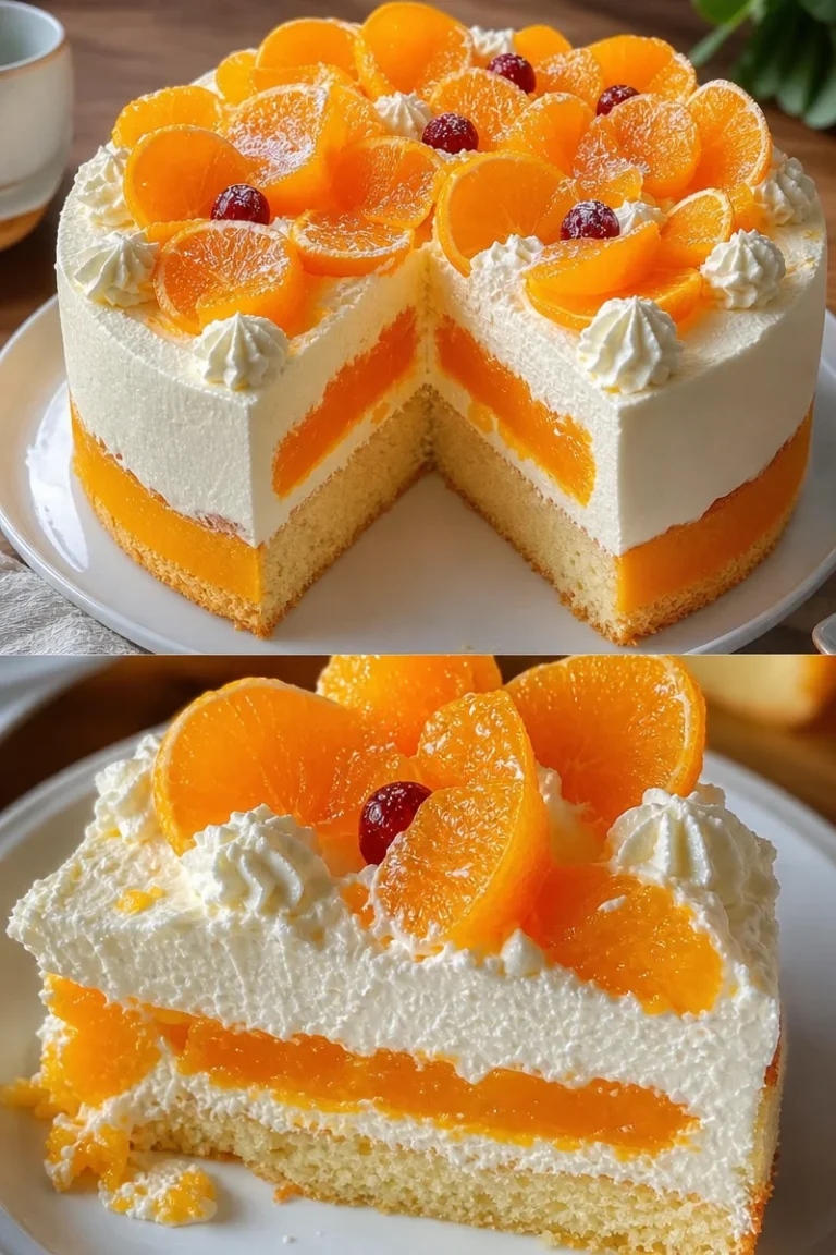 Mandarinen-Sahnetorte Rezept 1 Mandarinen-Sahnetorte auf einem Teller, dekoriert mit Sahne und Mandarinen