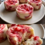 Mini Strawberry Swirl Cheesecake mit frischen Erdbeeren und Sahne