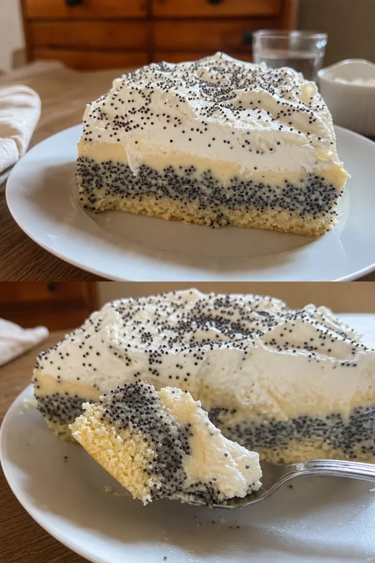 Mohnkuchen mit Pudding und Schmand 2 Mohnkuchen mit Pudding und Schmand, ein köstliches, saftiges Dessert.