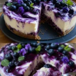 No Bake-Cheesecake mit frischen Heidelbeeren auf einem Teller