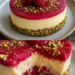 Pistazien Himbeer Crunch Käsekuchen frisch aus dem Ofen