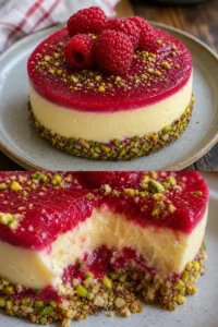 Pistazien Himbeer Crunch Käsekuchen Rezept 1 Pistazien Himbeer Crunch Käsekuchen frisch aus dem Ofen