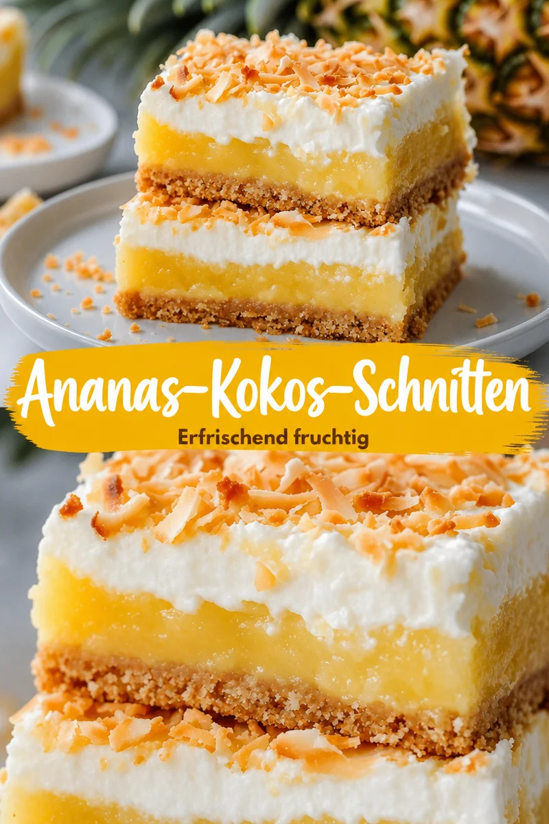 Saftige Ananas Kokos Riegel – Dein Hauch Urlaub für Zuhause! - Sehnst du dich auch nach einem süßen Genuss, der dich in Urlaubsstimmung versetzt? Probiere unsere Ananas Kokos Riegel! Diese köstlichen Leckerbissen sind einfach zuzubereiten, saftig und perfekt zum Teilen. Lass dich von ihrem cremigen Frosting verführen und genieße die Sonne auf deiner Zunge! Hol dir jetzt das Rezept und bringe den Sommer auf deinen Tisch! #AnanasKokos #SüßeRezeptideen #Urlaubsfeeling