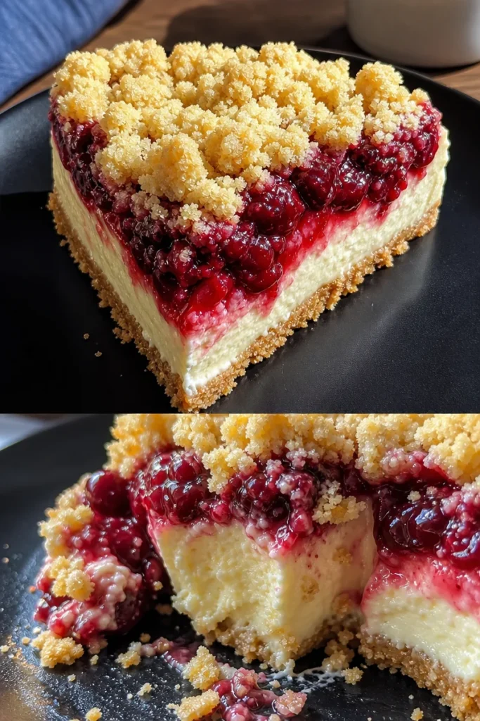 Saftiger Käsekuchen mit Kirschen und Streuseln