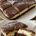 Schokoladen Eclair Kuchenstücke auf einem Teller angerichtet