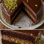 Schokoladen-Pistazien-Torte auf einem schönen Teller serviert