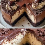 Schokoladen-Sahne-Torte mit Schokoladenglasur und Sahne dekoriert