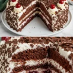 Schwarzwälder Kirschtorte mit Sahne und Kirschen auf einem Teller