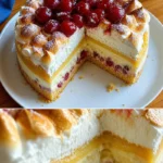 Delizieuse Stachelbeer-Baisertorte auf einem Dessertteller
