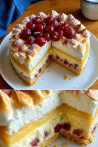 Stachelbeer-Baisertorte Rezept für 6 Personen 10 Delizieuse Stachelbeer-Baisertorte auf einem Dessertteller