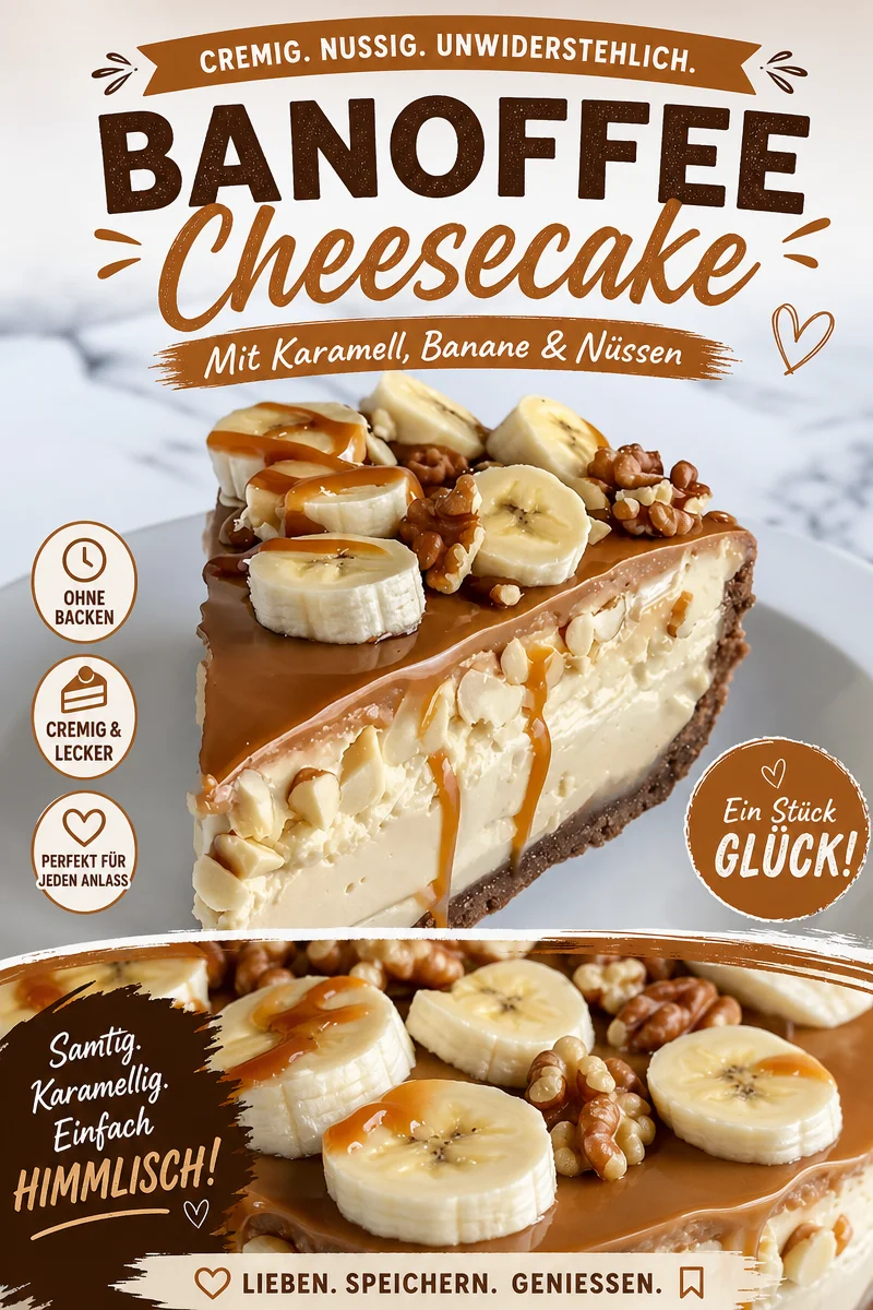 Unwiderstehlicher Bananen Karamell Nuss Cheesecake – Genuss pur! Unwiderstehlicher Bananen Karamell Nuss Cheesecake – Genuss pur! - Entdecke das Rezept für meinen Bananen Karamell Nuss Cheesecake, der nicht nur zum Staunen einlädt, sondern auch jeden Gaumen verführt. Diese Kombination aus cremigem Käsekuchen, süßen Bananen und knusprigen Erdnüssen wird ein neues Highlight bei deinen Dessert-Buffets sein! Probiere es aus und verwöhne deine Gäste! #BananenCheesecake #DessertRezepte #Süßspeisen