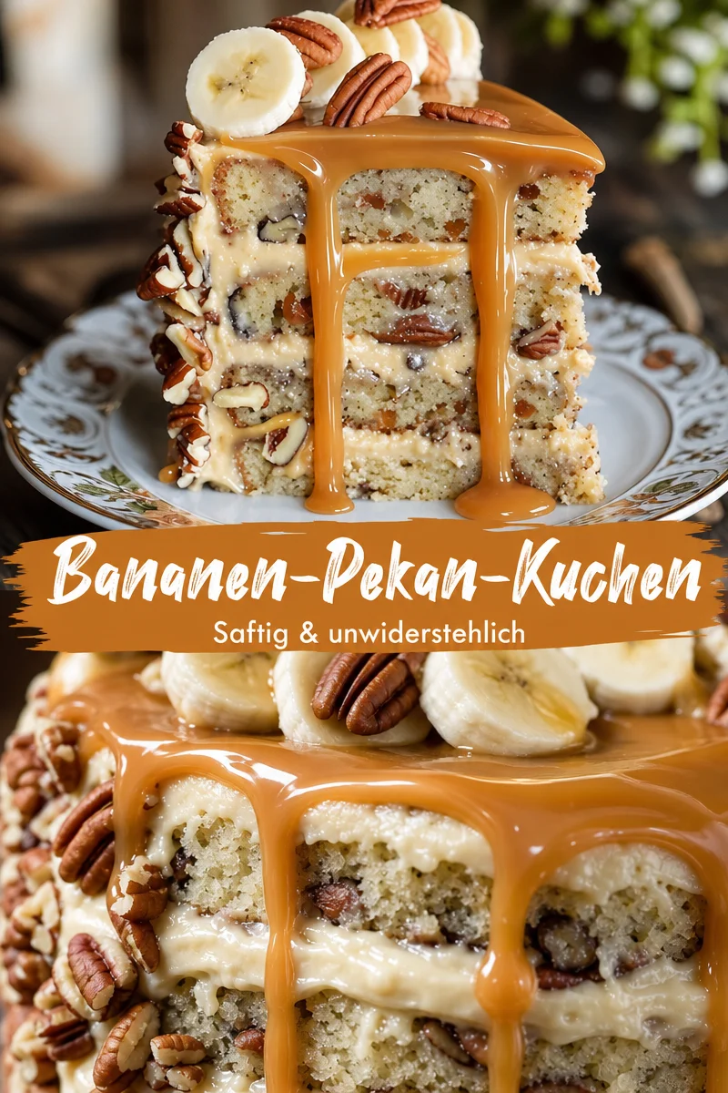 Verführerischer Bananen Karamellkuchen für alle Backliebhaber - Entdecke das perfekte Rezept für einen saftigen Bananen Karamellkuchen! Mit seinem unwiderstehlichen Geschmack und dem knusprigen Pekannuss-Topping ist er ein echtes Highlight für jeden Kaffeetisch. Lass dich dieses Wochenende inspirieren und überrasche Familie und Freunde mit diesem faszinierenden Dessert! Probiere es aus und teile deine Kreation. #Kuchenrezept #Dessertliebe #Backen