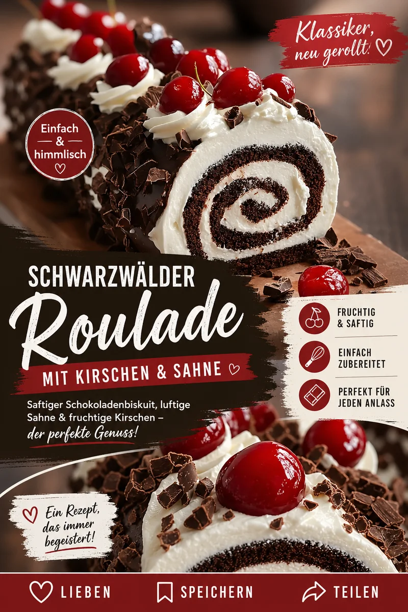 Verwöhne deinen Heißhunger mit dieser schnellen Schwarzwälder Rolle! Verwöhne deinen Heißhunger mit dieser schnellen Schwarzwälder Rolle! - Hast du Lust auf ein süßes Highlight, ohne stundenlang zu backen? Diese Schwarzwälder Rolle ist einfach zuzubereiten und begeistert mit dem perfekten Geschmack von Schokolade und Kirschen. Ideal für einen schnellen Genuss! Probiere das Rezept aus, überzeuge dich selbst und teile es mit deinen Freunden! #SchwarzwälderRolle #SchnelleRezepte #LeckereKuchen