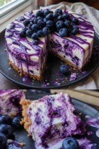 Weiße Schokolade Blaubeer Käsekuchen Rezept 9 Blaubeer Käsekuchen mit weißer Schokolade auf einem Teller serviert