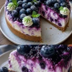 Zitronen-Blaubeer-Schichtkäse in einer eleganten Schale serviert