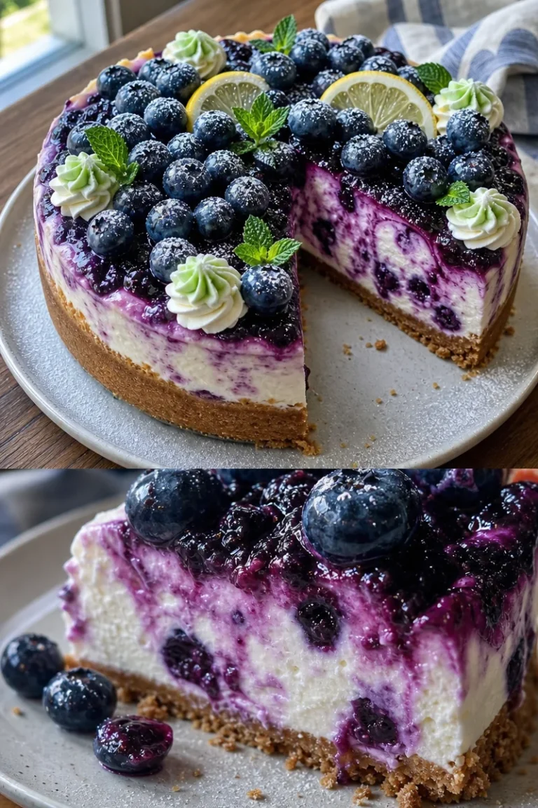 Zitronen-Blaubeer-Schichtkäse Rezept 6 Zitronen-Blaubeer-Schichtkäse in einer eleganten Schale serviert