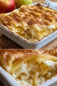 Leckere Apfellasagne aus Äpfeln und Teig, serviert in einer Schüssel.