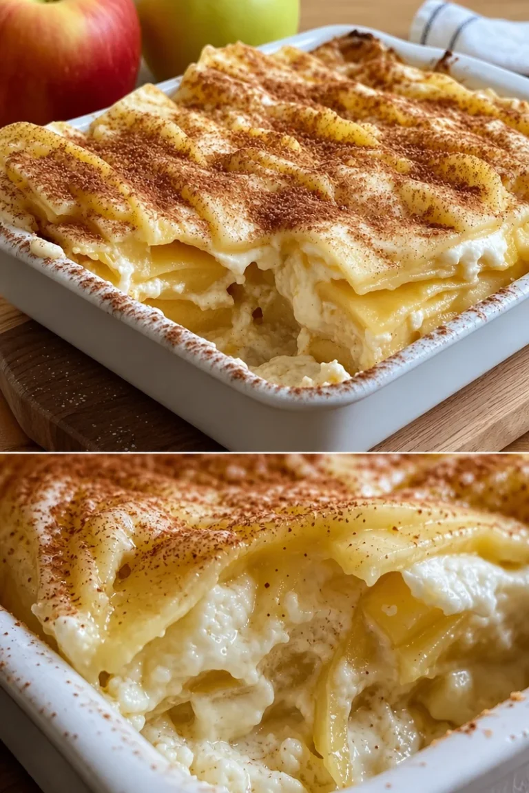 Apfellasagne 4 Leckere Apfellasagne aus Äpfeln und Teig, serviert in einer Schüssel.