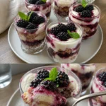 Brombeer Tiramisu Dessert in einer eleganten Schüssel serviert