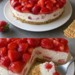 Cremiger Erdbeerkuchen ohne Backen, mit frischen Erdbeeren und Sahne