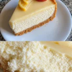 Cremiger Joghurt-Käsekuchen auf einem weißen Teller