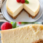 Cremiger New York Cheesecake mit frischem Obst und Sahne garniert