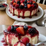 Cremiger No-Bake Cheesecake mit frischen Beeren auf einem Teller