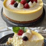 Cremiger Quark-Vanille Cheesecake auf einem Teller serviert