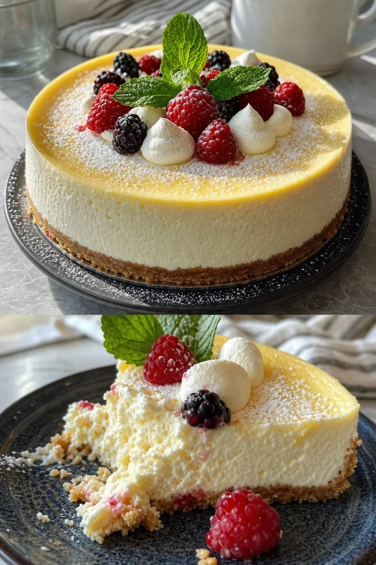 Cremiger Quark-Vanille Cheesecake auf einem Teller serviert