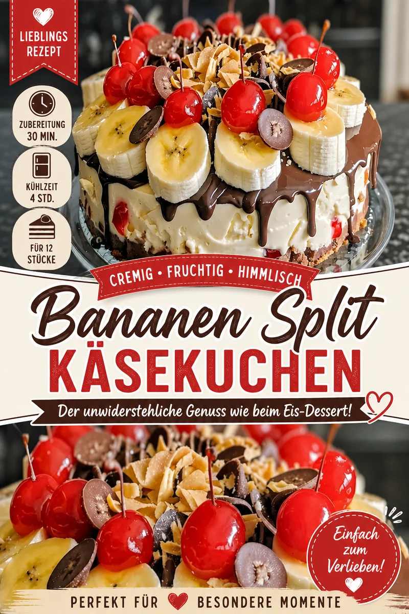 Das ultimative Bananensplit Kuchen Rezept für Dessert-Liebhaber - Verwöhne dich mit diesem traumhaften Bananensplit Kuchen! Gefrorenes Eis, frische Bananen und eine unwiderstehliche Fudge-Sauce machen diesen Kuchen zu einem absoluten Highlight für jede Feier. Bereite ihn im Voraus zu und genieße ein köstliches Dessert, das jeden begeistert. Probiere es jetzt aus und erlebe den Geschmack von purem Genuss! #Desserts #KuchenRezept #Bananensplit