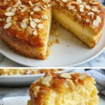 Deutscher Bienenstich Kuchen mit Nüssen und Sahnefüllung auf einem Tisch serviert