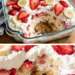 Schmackhafter Erdbeer-Cheesecake-Bananenpudding auf einem Dessertteller
