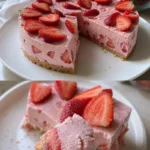 Erdbeer-Wolkenkuchen aus 3 Zutaten auf einem Teller serviert