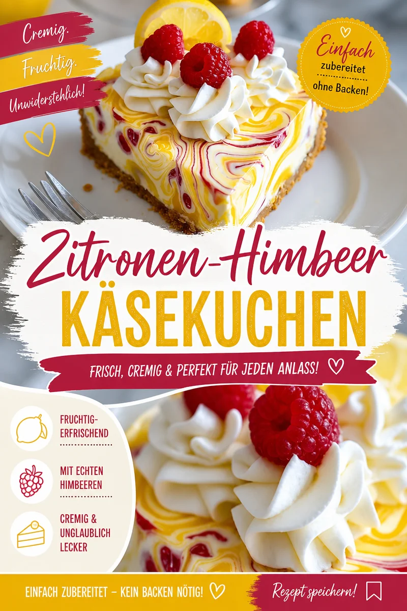 Fruchtiger Zitronen-Himbeer-Käsekuchen: Ein Genuss, den du probieren musst - Entdecke den ultimativen Zitronen-Himbeer-Käsekuchen! Cremig, frisch und perfekt für jeden Anlass. Mit einem fruchtigen Strudel aus Himbeeren und Zitronen ist dieses Dessert nicht nur ein Hingucker, sondern auch ein Gaumenschmaus. Bereite ihn für besondere Anlässe oder einfach so als süße Versuchung zu. Du wirst ihn lieben! Probiere jetzt das Rezept aus und genieße jeden Biss! #Käsekuchen #Dessertliebe #Backen