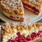 Himbeer-Käsekuchen mit Streuseln, frisch gebacken und dekoriert