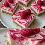 Himbeer-Schokoladen-Cheesecake-Riegel mit frischen Himbeeren und Schokoladensauce