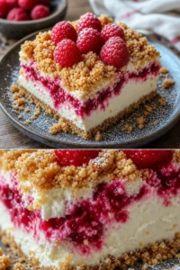 Himbeer Streusel Kuchen mit Joghurt Cheesecake 5 Himbeer Streusel Kuchen mit Joghurt Cheesecake auf einem Teller
