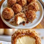 Karamell-Bananen-Cheesecake Crunch Bomben auf einem Teller