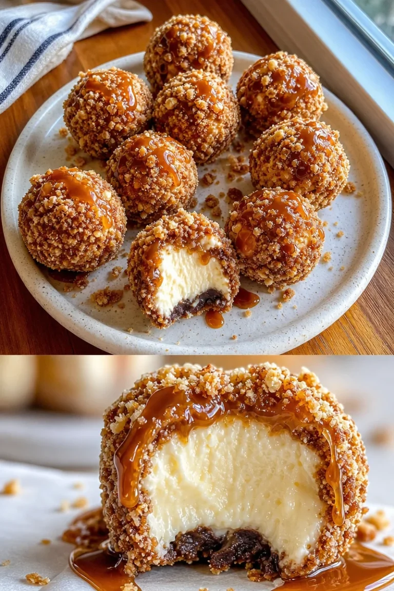 Karamell-Bananen-Cheesecake Crunch Bomben auf einem Teller