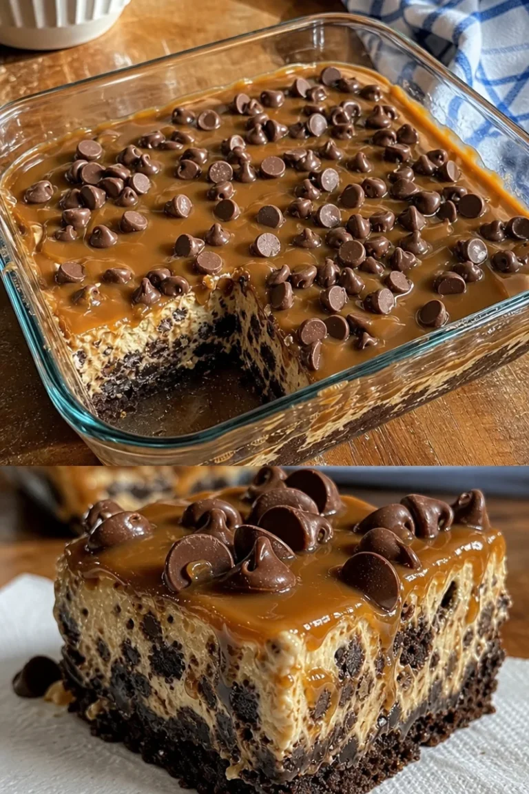 Karamell-Schokoladenkeks-Käsekuchen Rezept 3 Karamell-Schokoladenkeks-Käsekuchen auf einem Teller