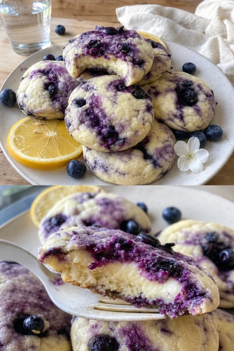 Käsekuchen-Cookies mit Zitronen und Heidelbeeren 3 Käsekuchen-Cookies mit Zitronen und Heidelbeeren auf einem Teller dekoriert