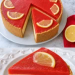 Käsekuchen mit Erdbeerguss auf einem Teller serviert