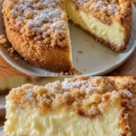 Käsekuchen mit Streusel aus frischen Zutaten auf einem eleganten Teller