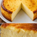 Käsekuchen ohne Boden auf einem weißen Teller, schön angerichtet.