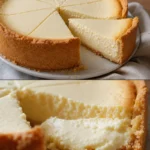 Cremiger Käsekuchen nach Rezept ohne Risse, frisch gebacken und lecker.