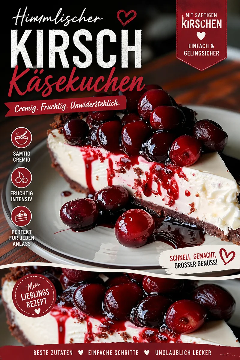 Kirsch-Käsekuchen ohne Backen: Perfekt für heiße Tage - Verliebe dich in dieses köstliche Rezept für einen Kirsch-Käsekuchen, der ganz ohne Backen auskommt! Ideal für heiße Sommertage, wenn du die Küche nicht aufheizen möchtest. Bereite diesen No-Bake-Käsekuchen für dein nächstes Treffen vor und genieße den himmlischen Geschmack von frischen Kirschen und cremigem Frischkäse. Probiere es aus und teile dein Ergebnis! #Käsekuchen #NoBake #Süßspeisen