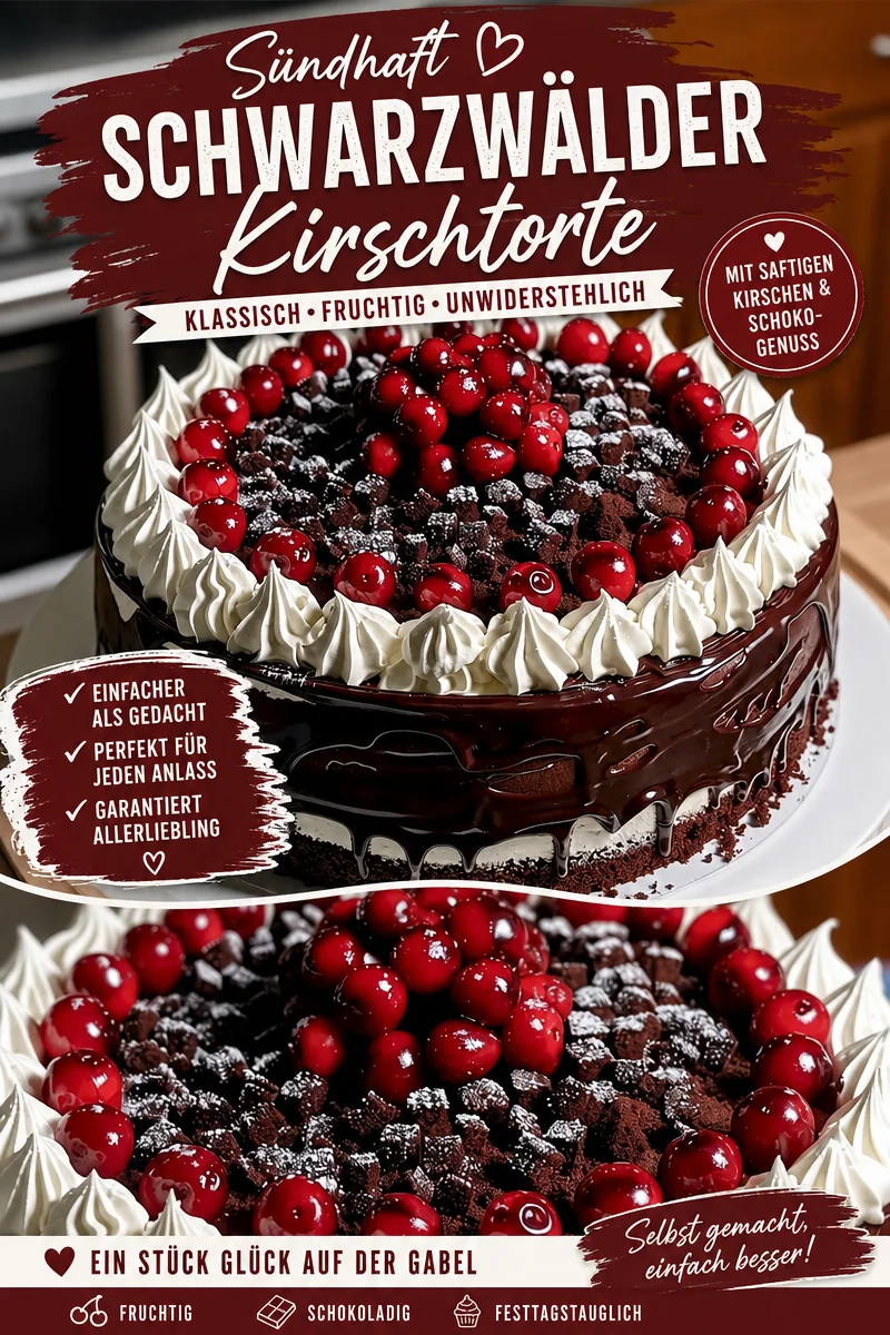 Klassische Schwarzwälder Kirschtorte: Ein Stück Heimat selber backen Klassische Schwarzwälder Kirschtorte: Ein Stück Heimat selber backen - Hast du Lust auf einen authentischen und köstlichen Klassiker? Die Schwarzwälder Kirschtorte vereint Schokolade, Kirschen und Sahne zu einem wahren Genuss. Lass dich von diesem Rezept inspirieren und bringe den Geschmack der Heimat auf deinen Tisch! Probiere es heute aus und teile dein Ergebnis! #SchwarzwälderKirschtorte #Kuchenliebe #Backen