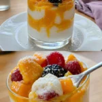 Selbstgemachtes Kokos-Mousse in einer Schüssel dekoriert mit Kokosraspeln.