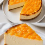 Mandarinen Käsekuchen auf einem Teller, garniert mit frischen Mandarinen und Sahne